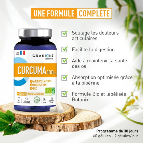 Granions Curcuma Bio 6300mg - Confort articulaire et digestif naturel