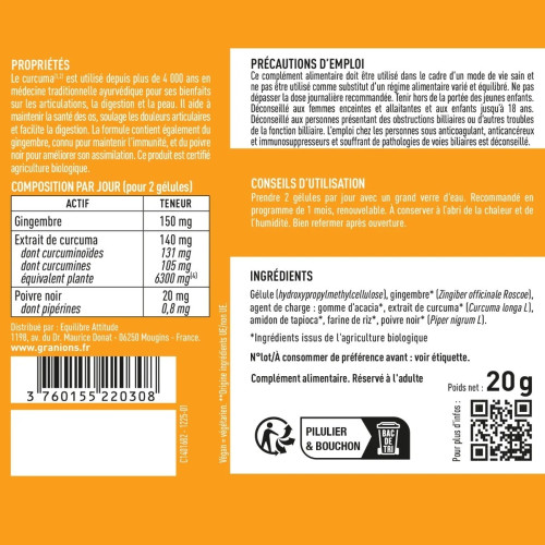 Granions Curcuma Bio 6300mg - Confort articulaire et digestif naturel