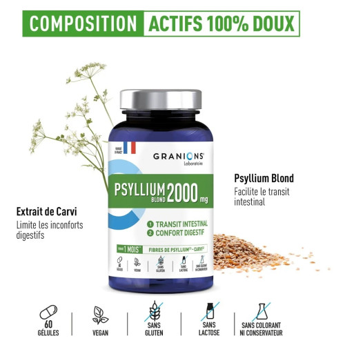 Psyllium Blond 1000mg Granions - Soulage transit & ballonnements