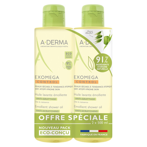A-Derma Exomega : Huile Apaisante pour Peaux Fragiles - 2x500ml