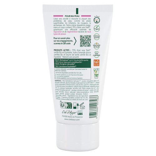 Crème Aloe Vera Bio 70% - Réparation & Hydratation Profonde - 75ml