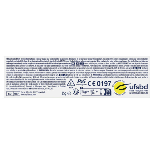 Crème Fixodent : Barrière anti-particules + fraîcheur mentholée - 35g