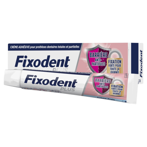 Fixodent Plus : Barrière anti-particules pour prothèses, 2x35g