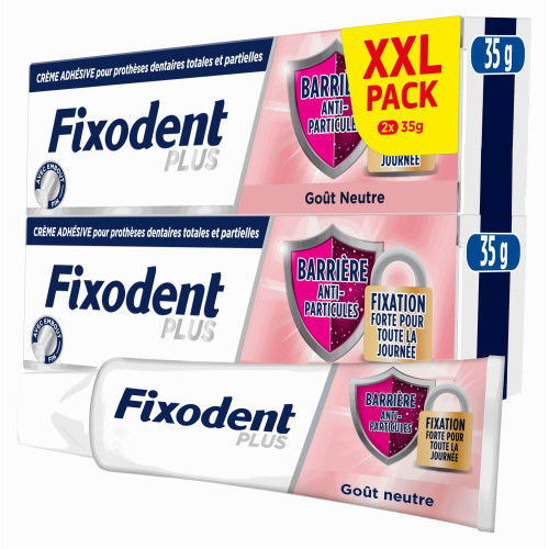 Fixodent Plus : Barrière Anti-Particules Neutre - 2x35g