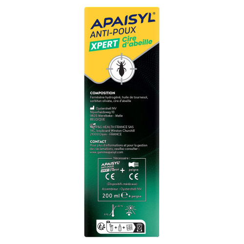 Apaisyl Anti-Poux Lotion Cire d'Abeille 200ml Élimine Poux en 5 Min