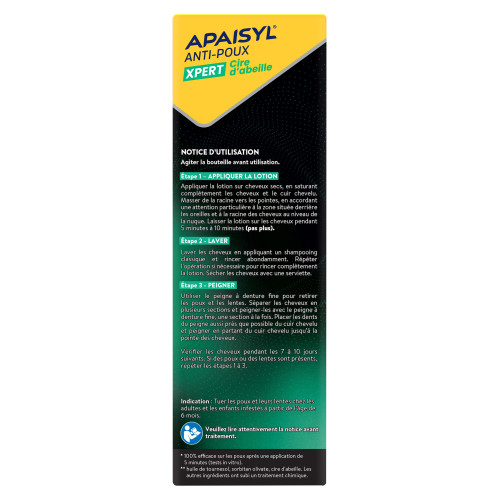 Apaisyl Anti-Poux Lotion Cire d'Abeille 200ml Élimine Poux en 5 Min
