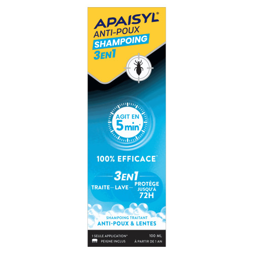 Apaisyl Anti-Poux Shampooing 3en1 100ml Élimine Poux en 5 Min