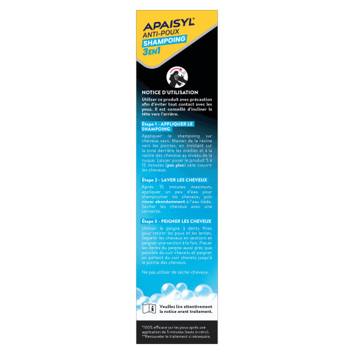 Apaisyl Anti-Poux Shampooing 3en1 100ml Élimine Poux en 5 Min