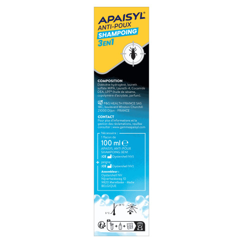 Apaisyl Anti-Poux Shampooing 3en1 100ml Élimine Poux en 5 Min