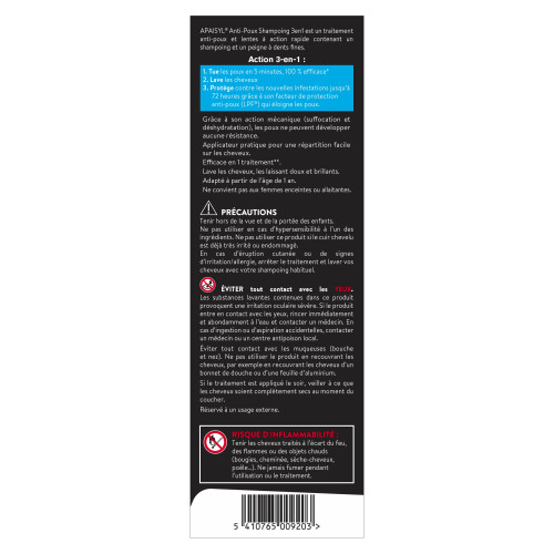 Apaisyl Anti-Poux Shampooing 3en1 200ml Élimine poux lentes 5 min