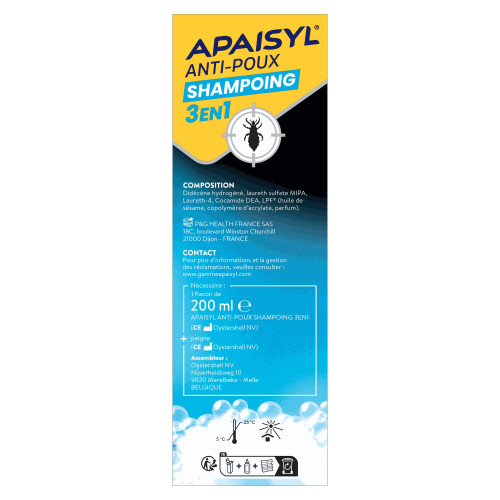 Apaisyl Anti-Poux Shampooing 3en1 200ml Élimine poux lentes 5 min