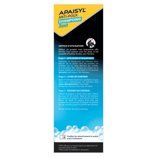 Apaisyl Anti-Poux Shampooing 3en1 200ml Élimine poux lentes 5 min
