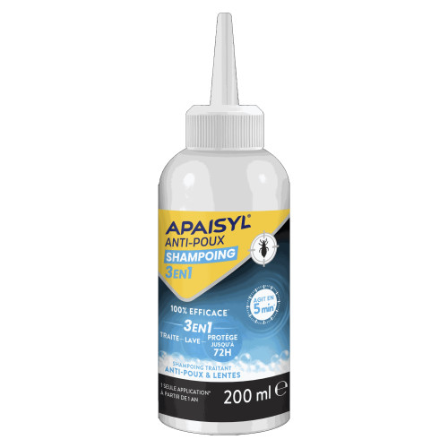 Apaisyl Anti-Poux Shampooing 3en1 200ml Élimine poux lentes 5 min