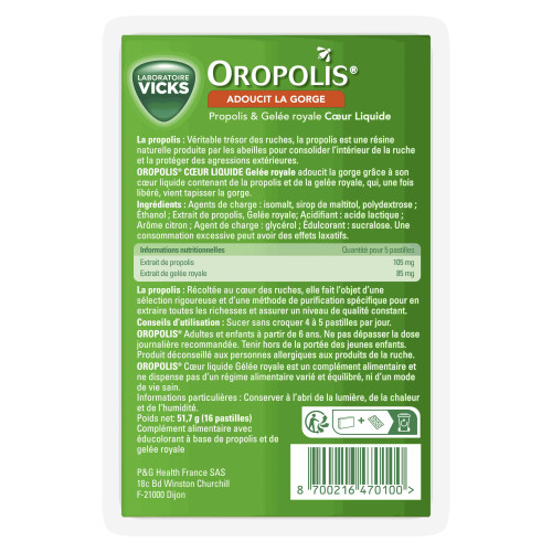 VICKS Oropolis Gelée Royale 16 Pastilles Citron - Adoucit la Gorge