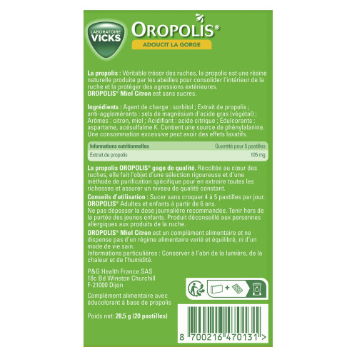 VICKS Oropolis 20 Pastilles Orange - Adoucit Gorges Sensibles