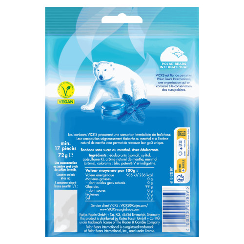 Vicks Bonbons Menthol 72g - Soulage Gorge, Fraîcheur, Sans Sucre