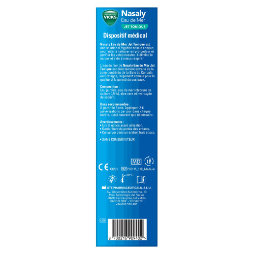 Vicks Nasaly Eau de Mer 120 ml Nettoyage Nasal Naturel Enfants & Adultes
