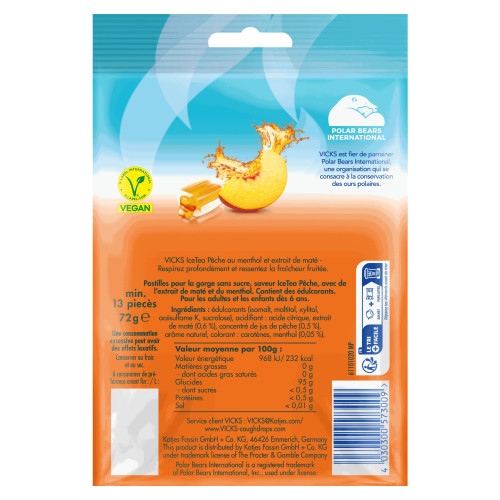 Bonbons Menthol Sans Sucres Ice Tea Pêche 1 sachet