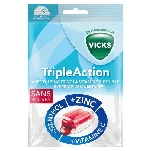 Vicks Pastilles Triple Action 72g Apaisent Gorge Renforcent Immunité