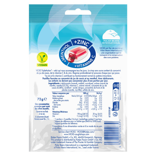 Vicks Pastilles Triple Action 72g Apaisent Gorge Renforcent Immunité