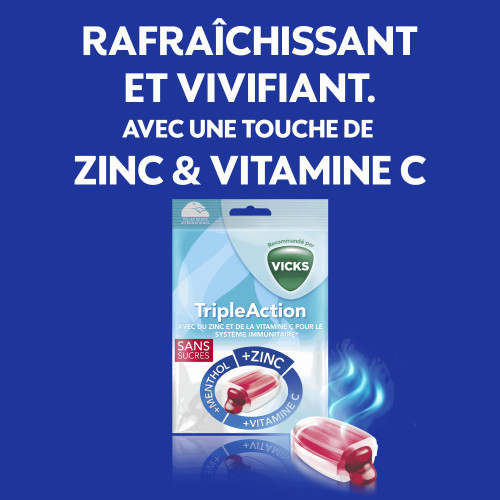 Vicks Pastilles Triple Action 72g Apaisent Gorge Renforcent Immunité