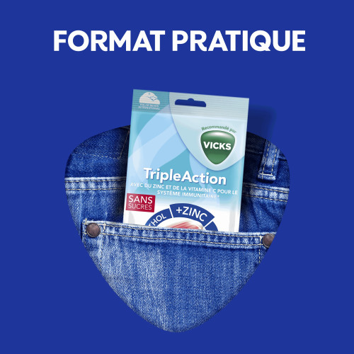 Vicks Pastilles Triple Action 72g Apaisent Gorge Renforcent Immunité