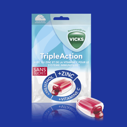 Vicks Pastilles Triple Action 72g Apaisent Gorge Renforcent Immunité
