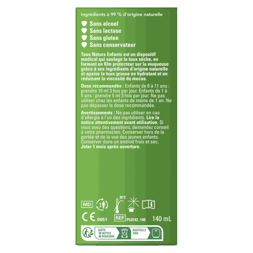 Vicks Toux Natura Enfants 140 ml Soulagement Doux Toux Sèche Grasse