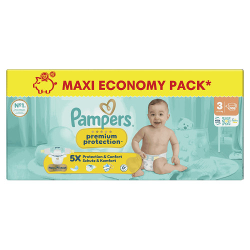 Pampers Maxi Pack T3 : 108 couches 6-10kg, protection ultra-absorbante
