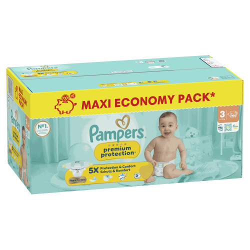 Pampers Maxi Pack T3 : 108 couches 6-10kg, protection ultra-absorbante