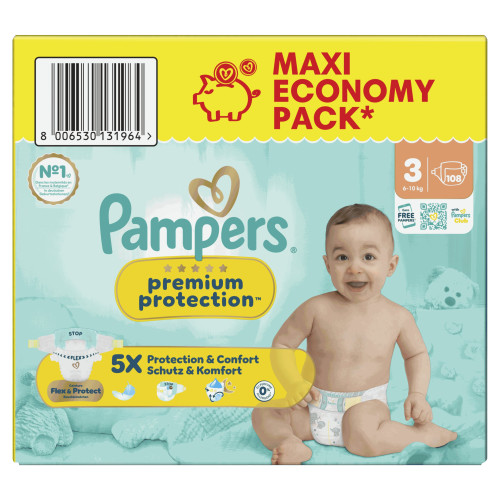 Pampers Maxi Pack T3 : 108 couches 6-10kg, protection ultra-absorbante