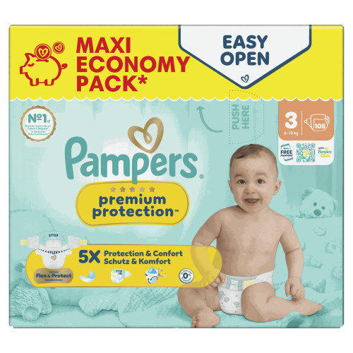 Pampers Maxi Pack T3 : 108 couches 6-10kg, protection ultra-absorbante