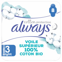 Cotton Protection 8 Serviettes Hygiéniques Taille 3 Night