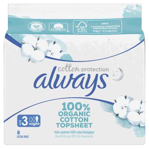 Cotton Protection 8 Serviettes Hygiéniques Taille 3 Night