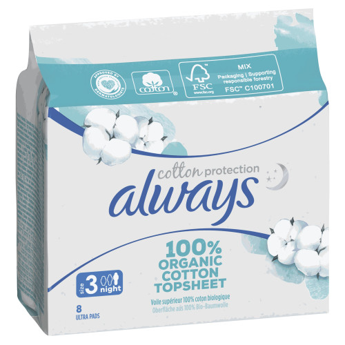 Cotton Protection 8 Serviettes Hygiéniques Taille 3 Night