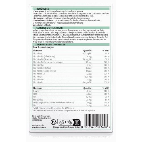 RICHELET Cheveux Peau Ongles 30 Capsules - Beauté Naturelle