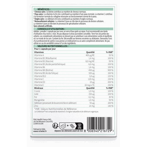RICHELET Cheveux Peau Ongles 60 capsules - Beauté naturelle avec
