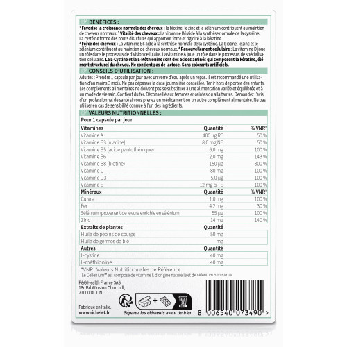 Richelet Force Cheveux 30 Capsules - Beauté et Vitalité Capillaire