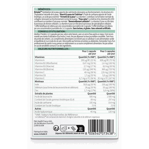 RICHELET Hydratation Peau 30 Capsules - Acide Hyaluronique