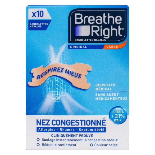 Breathe Right Large : soulagement congestion nasale en 31%