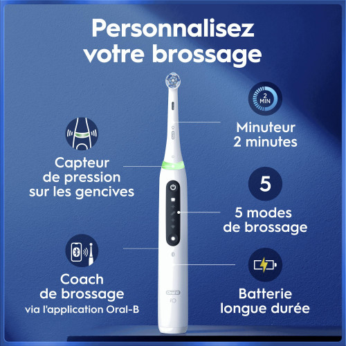 Oral B iO Brosse à dents électrique série 5 Blanche, soin optimal dents
