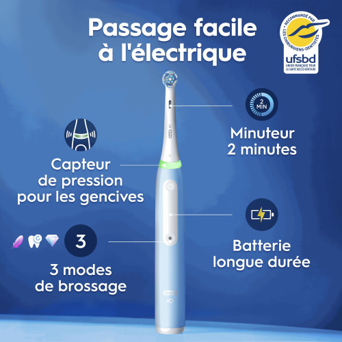 Oral-B IO3 Bleu Glace : 400% plus efficace qu'une brosse manuelle