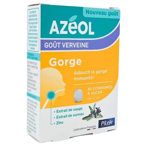 Pileje Azéol Gorge : Adoucit la gorge, 30 comprimés verveine