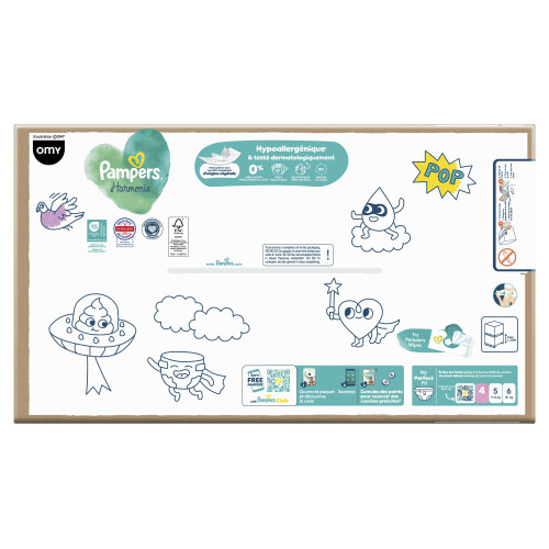 Couches bébé Pampers Harmonie T4 : Douceur végétale & indicateur bleu