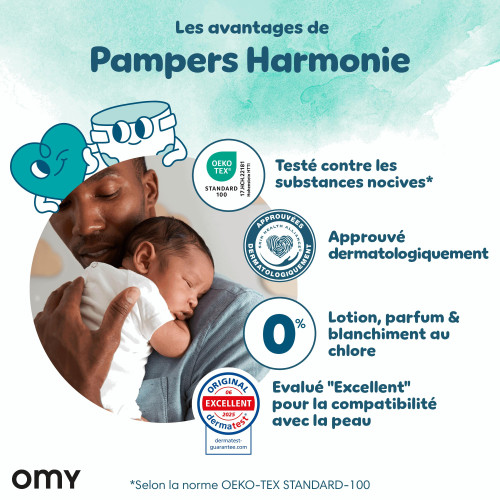 Couches bébé Pampers Harmonie T4 : Douceur végétale & indicateur bleu