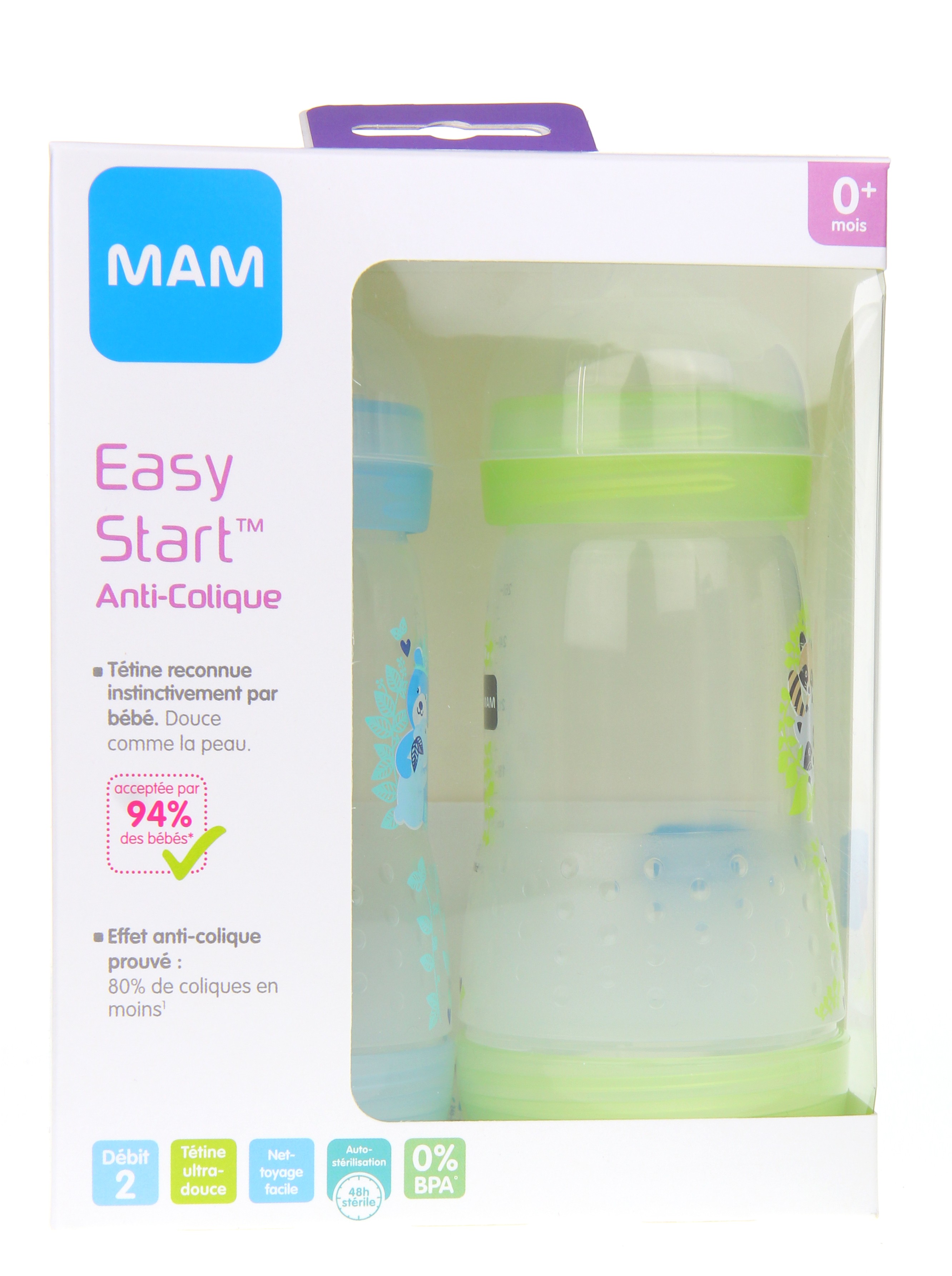 MAM Biberon Easy Start Anti-Colique 260 ml - de 0 à 6 mois - Lot