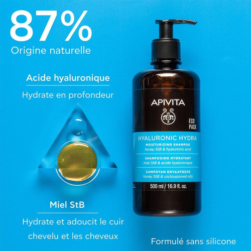Shampoing Apivita : 72h Hydratation Hyaluronique - Tous Cheveux 500ml