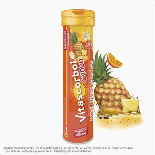 Vitascorbol C1000 : 1000mg Vit C - Énergie & Immunité, Goût Fruité