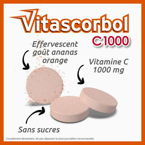 Vitascorbol C1000 : 1000mg Vit C - Énergie & Immunité, Goût Fruité