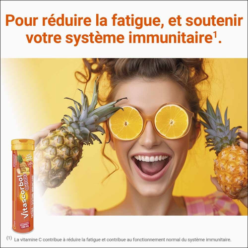 Vitascorbol C1000 : 1000mg Vit C - Énergie & Immunité, Goût Fruité